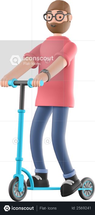 Guy riding scooter 3D Illustration