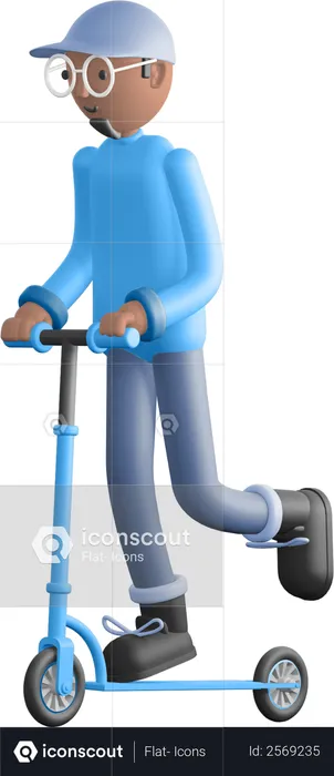 Guy riding scooter  3D Illustration