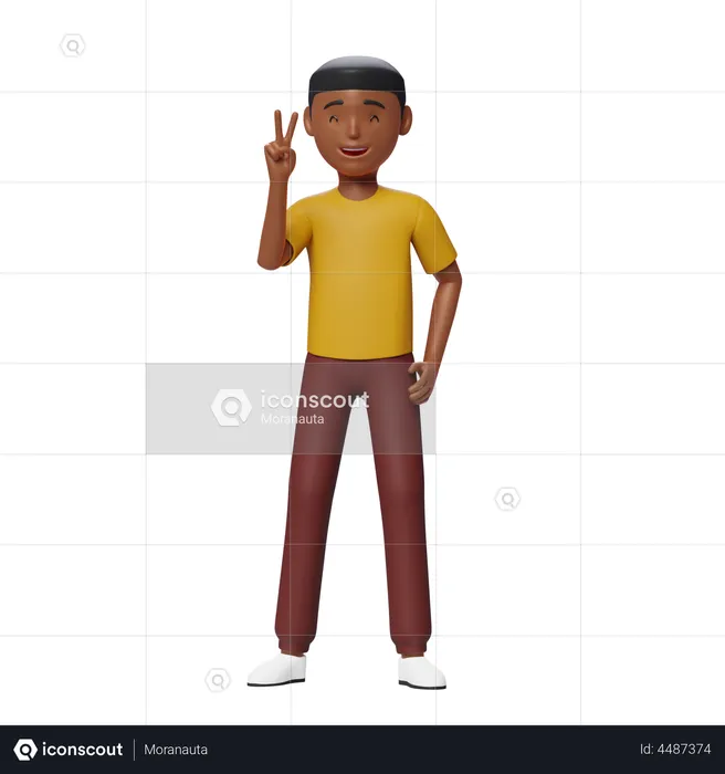 Guy Smiling and showing victory sign  3D Illustration