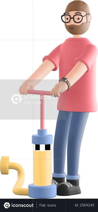 Guy with air pump  3D Illustration