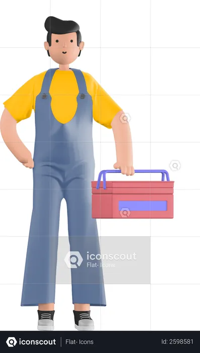Guy with toolbox  3D Illustration
