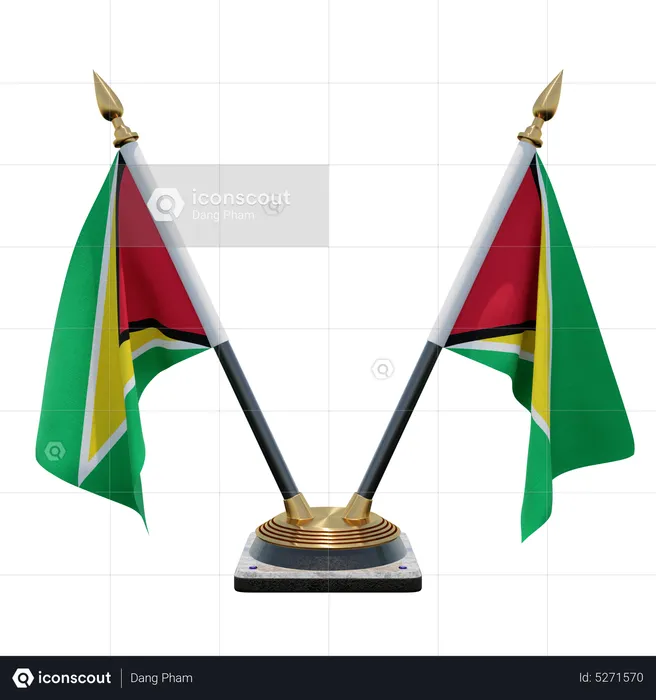 Guyana Double (V) Desk Flag Stand Flag 3D Icon