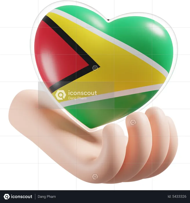 Guyana Flag Heart Hand Care Flag 3D Icon