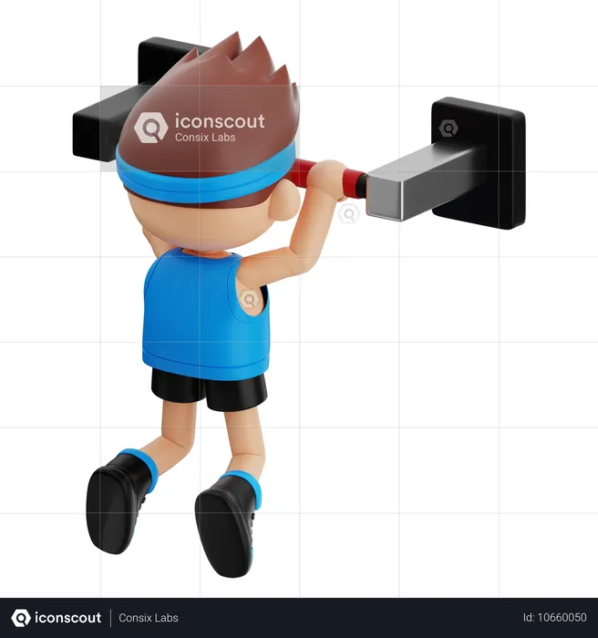 Gym Boy Doing Pull Up Bar Workout  3D Illustration