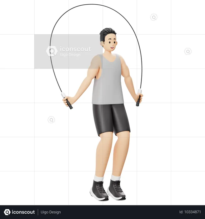 Gym boy doing Skipping using Jump Rope  3D Illustration