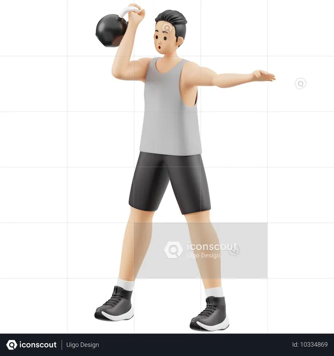 Gym man doing Warm Up With Kettlebells  3D Illustration