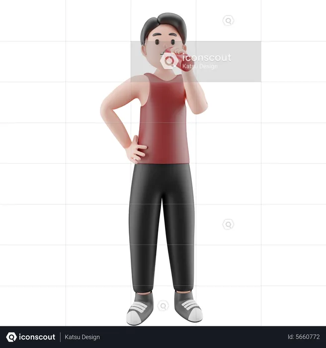 Gym Man Drinking Energy Drink  3D Illustration