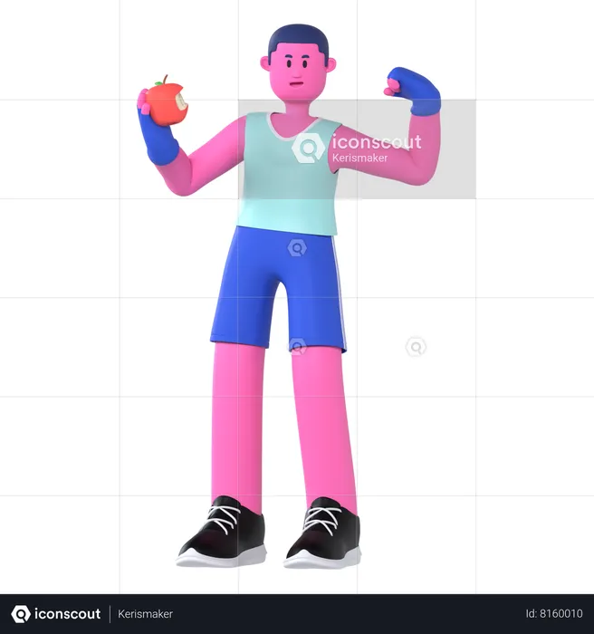 Gym Man Eat Fruit  3D Illustration