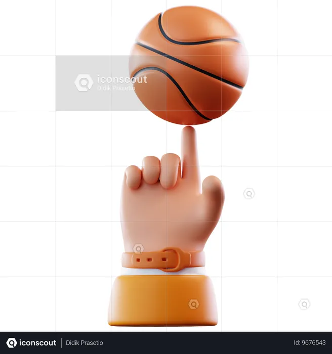 El dedo hace girar la pelota de baloncesto.  3D Icon