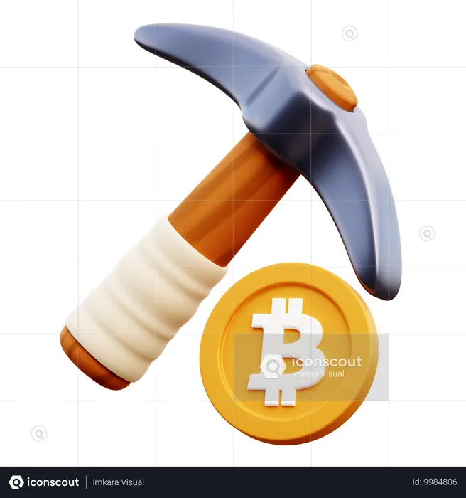 Hacha minera con bitcoin  3D Icon