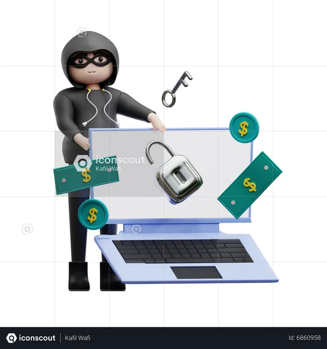 Hacker Hacking Bank Deails  3D Illustration