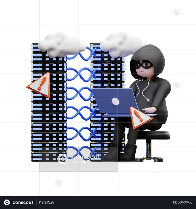 Hacker Hacking Data Server  3D Illustration