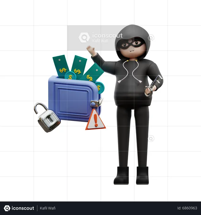 Hacker Hacking Wallet  3D Illustration