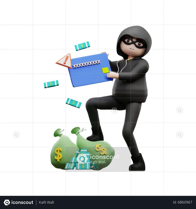 Hacker Stealing Credit Card Details  3D Illustration