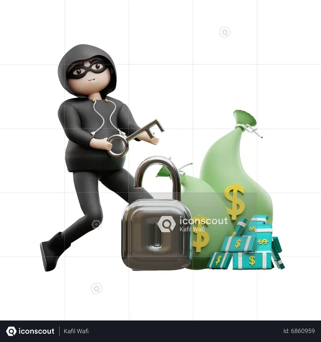 Hacker Stealing Money  3D Illustration
