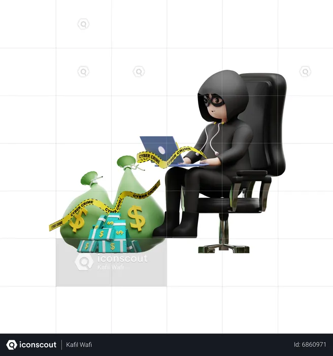 Hacker Stealing Online Money  3D Illustration