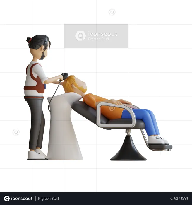Hairstylist washing hair of customer  3D Illustration