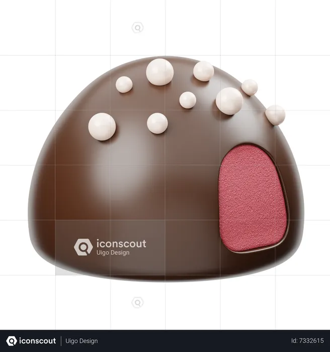 Half Ball Chocolate With Vanilla Chips & Strawberry Cream  3D Icon
