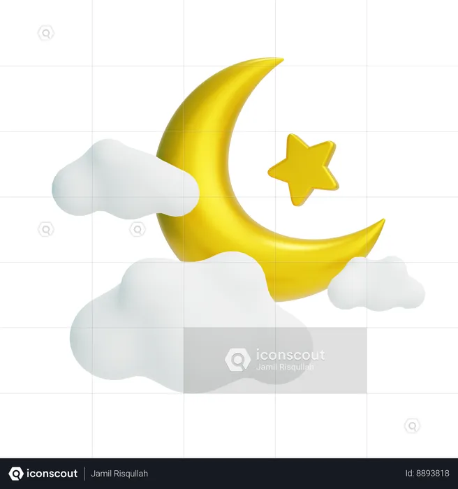 Half Moon and Star  3D Icon