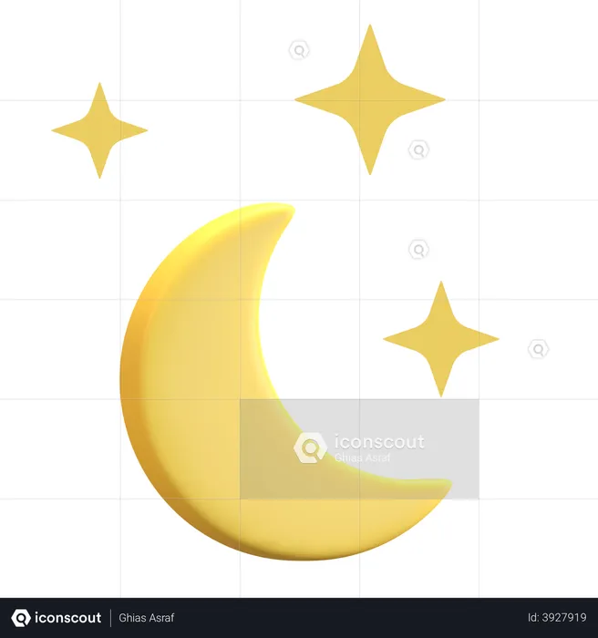 Half Moon And Stars  3D Illustration