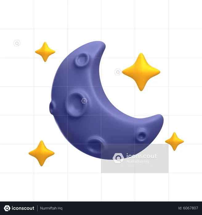 Half Moon And Stars  3D Icon