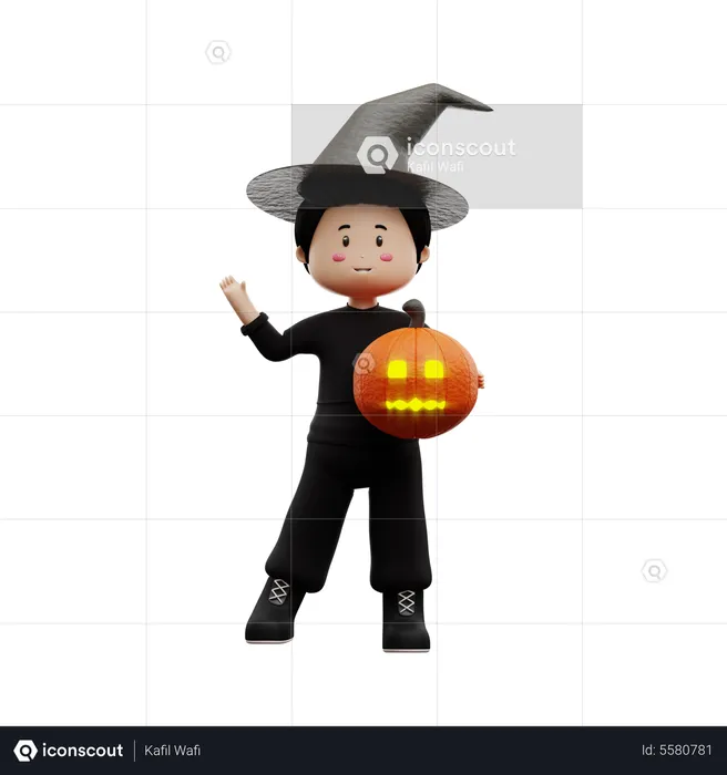 Halloween Boy With Pumpkin  3D Illustration