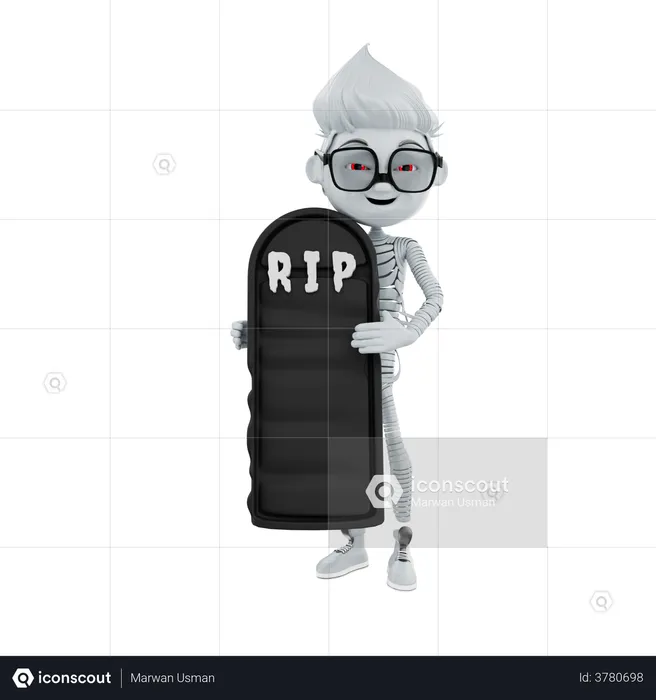 Halloween character showing RIP sign  3D Illustration