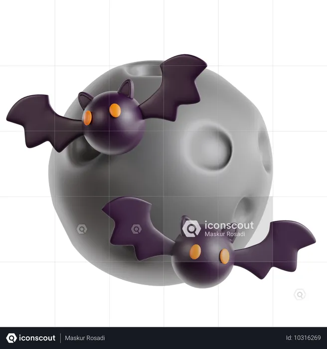 Halloween Fledermaus mit Mond  3D Icon