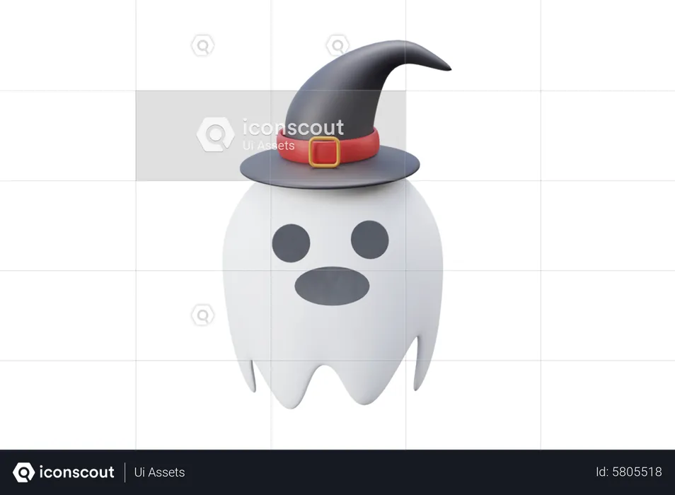 Halloween Ghost With Hat  3D Icon