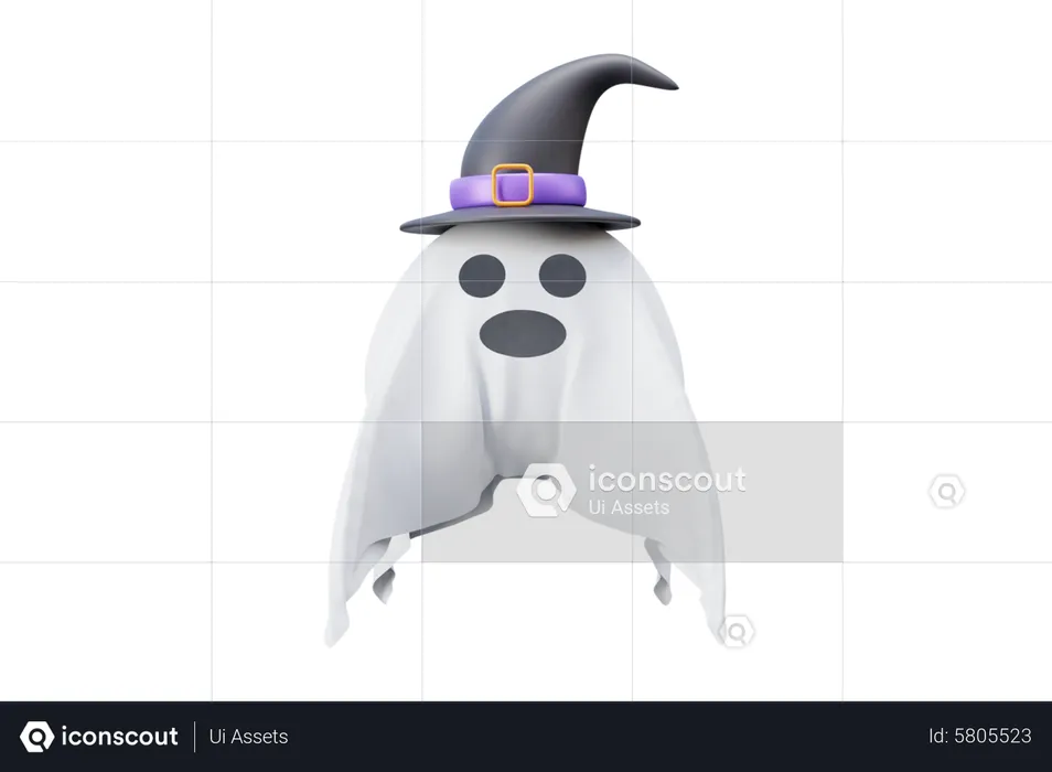 Halloween Ghost With Hat  3D Icon