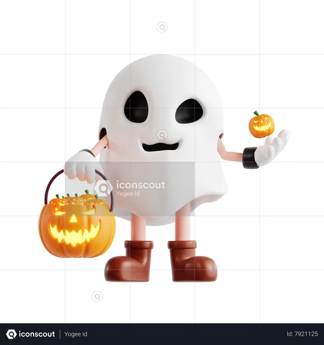 Halloween Ghost With Pumpkin Basket  3D Illustration