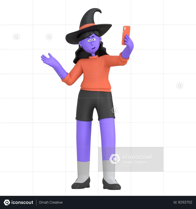 Halloween Girl Taking Selfie In Costume  3D Illustration