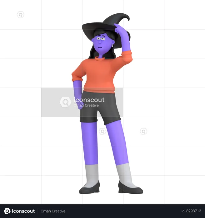 Halloween Girl Wearing Witch Hat  3D Illustration