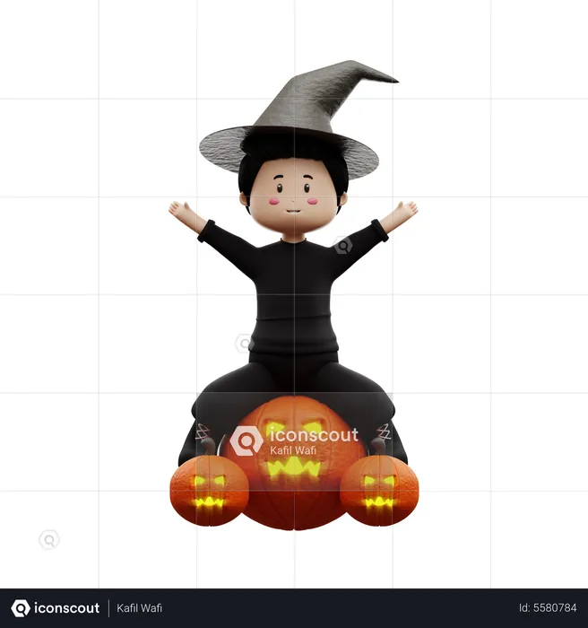 Menino de halloween na abóbora  3D Illustration