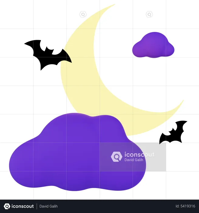 Halloween Night With Bat  3D Icon