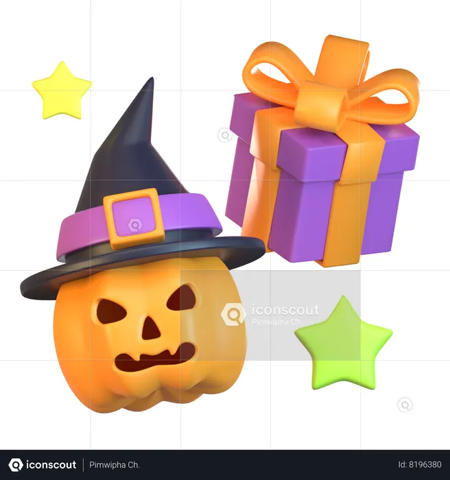 Halloween Pumpkin And Present  3D Icon