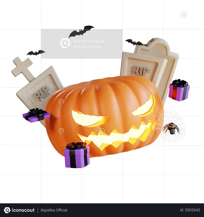 Halloween pumpkin with graveyard  3D Illustration