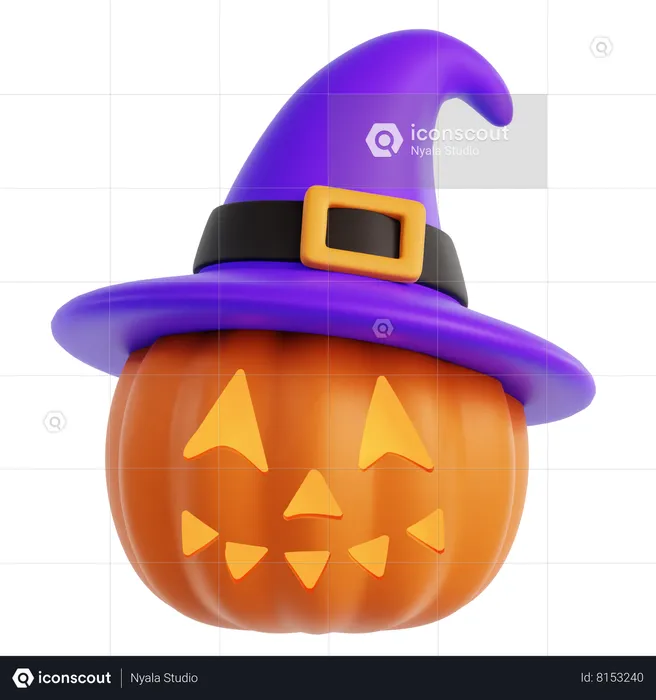 Halloween Pumpkin With Witch Hat  3D Icon