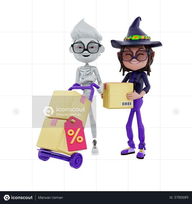 Halloween sale product delivery  3D Illustration