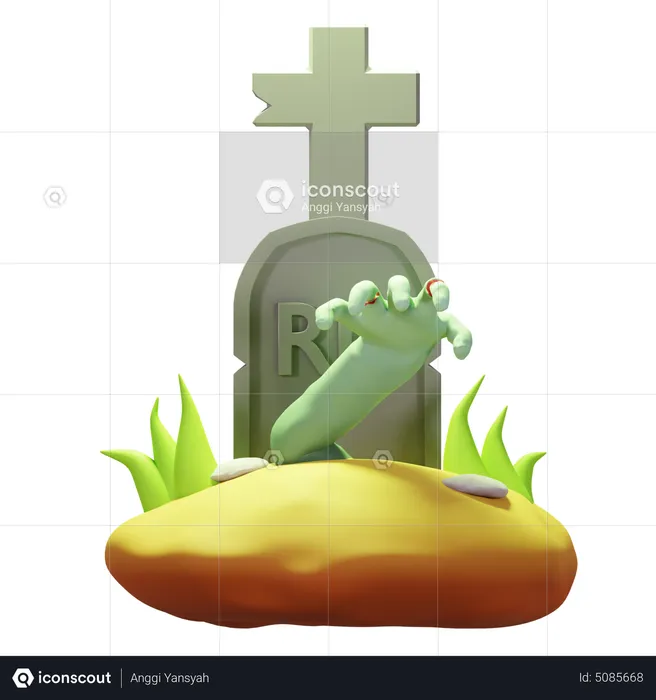 Halloween Zombie In Graveyard  3D Icon