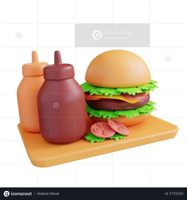 Hamburger With Sauces  3D Icon