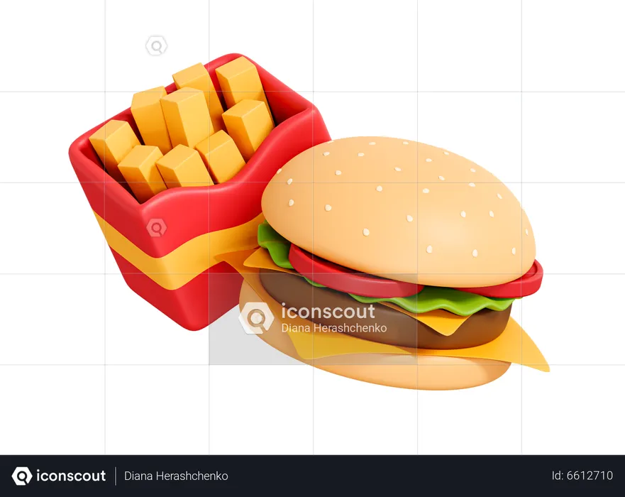 Hambúrguer com batatas fritas  3D Icon