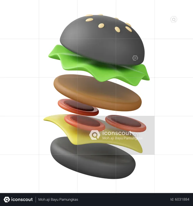 Hambúrguer preto  3D Icon