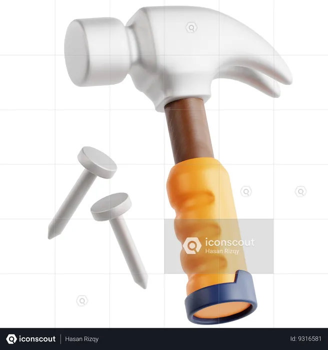 Hammer and Nails  3D Icon