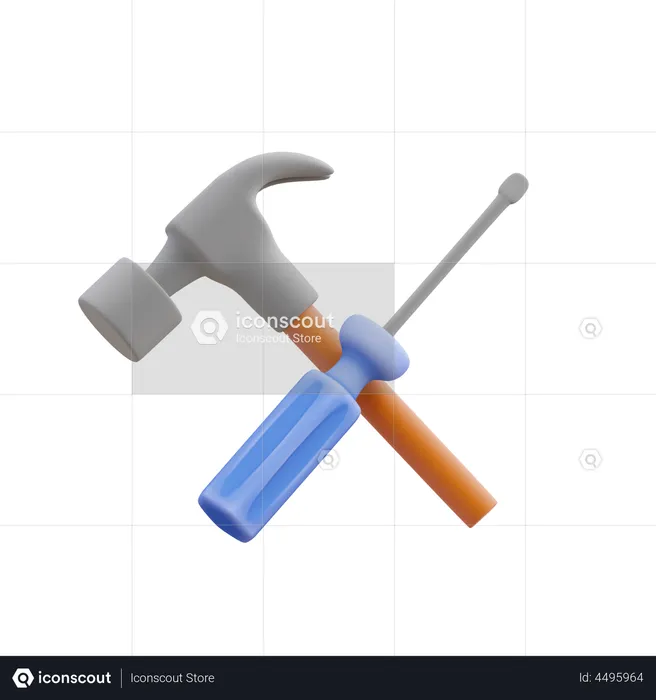 Hammer and Screw  3D Illustration