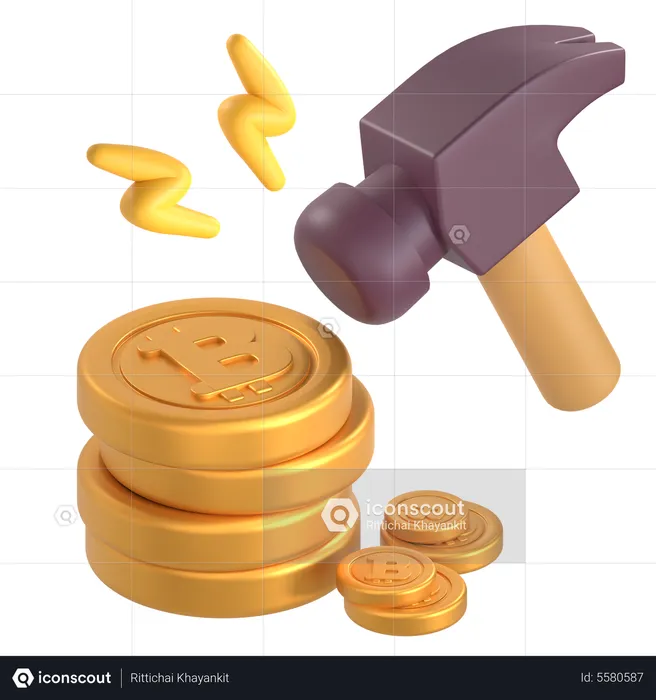 Hammer Crushing Bitcoin  3D Icon