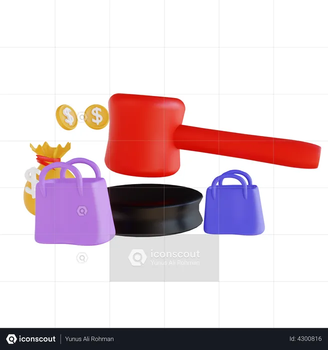 Hammer with shopping bags  3D Illustration