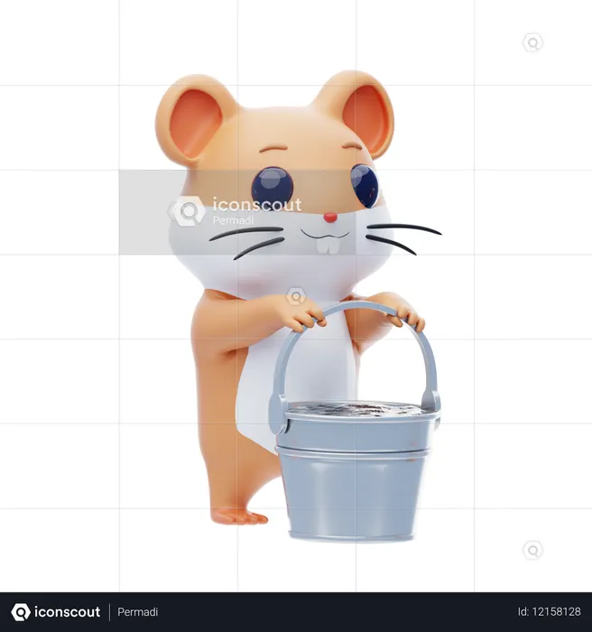 Hamster Character Lifting Bucket  3D Illustration