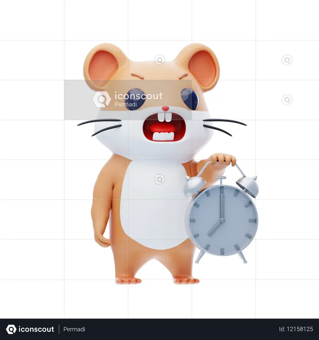 Hamster Character Lifting The Clock  3D Illustration