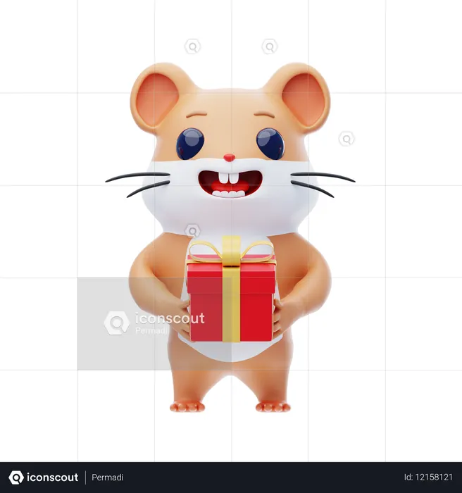 Hamster Character Offers A Box Of Gifts  3D Illustration